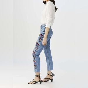 MAJE Papillon Butterfly Embroidered Straight High Rise Raw Hem Jeans - Size 36